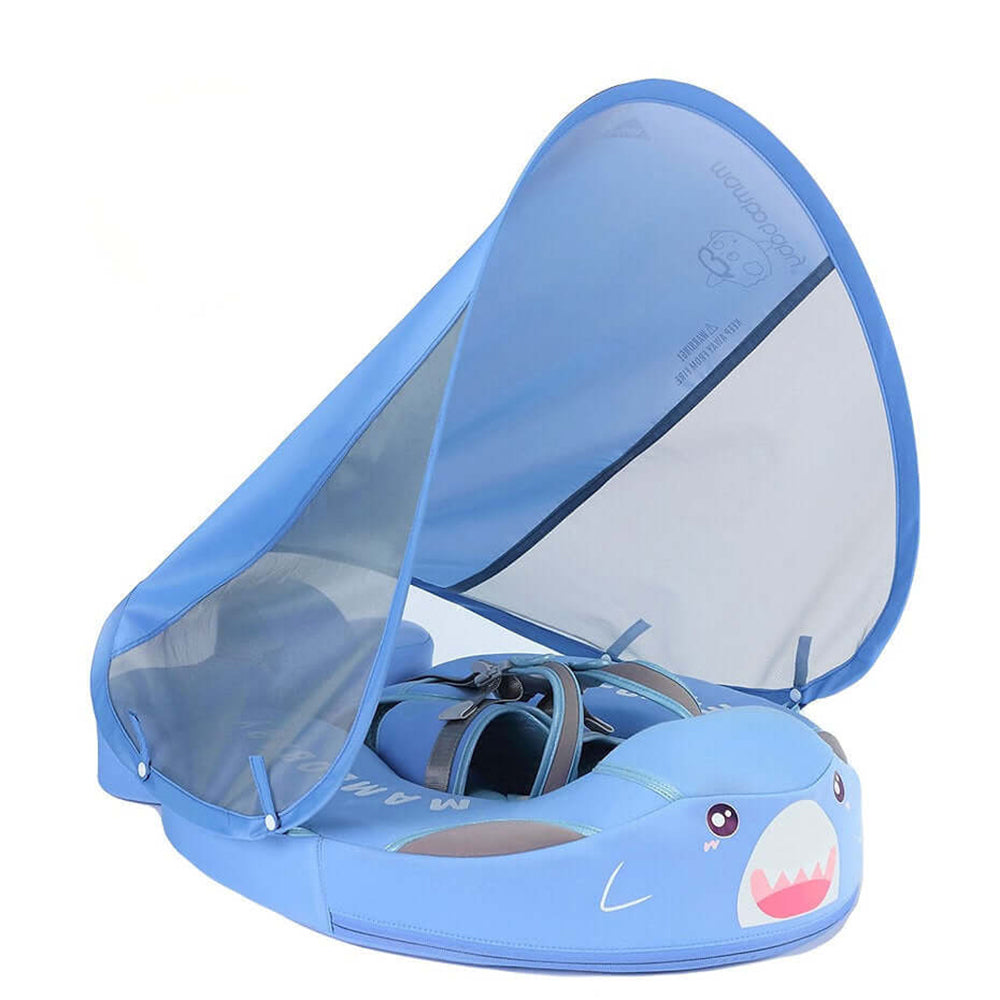 Mambobaby™ Haai Zwemtrainer voor baby's van 3-24 maanden. Luxe onzinkbare grijze baby float met afneembare zonnekap en staartstuk voor maximale stabiliteit in het water 2.
