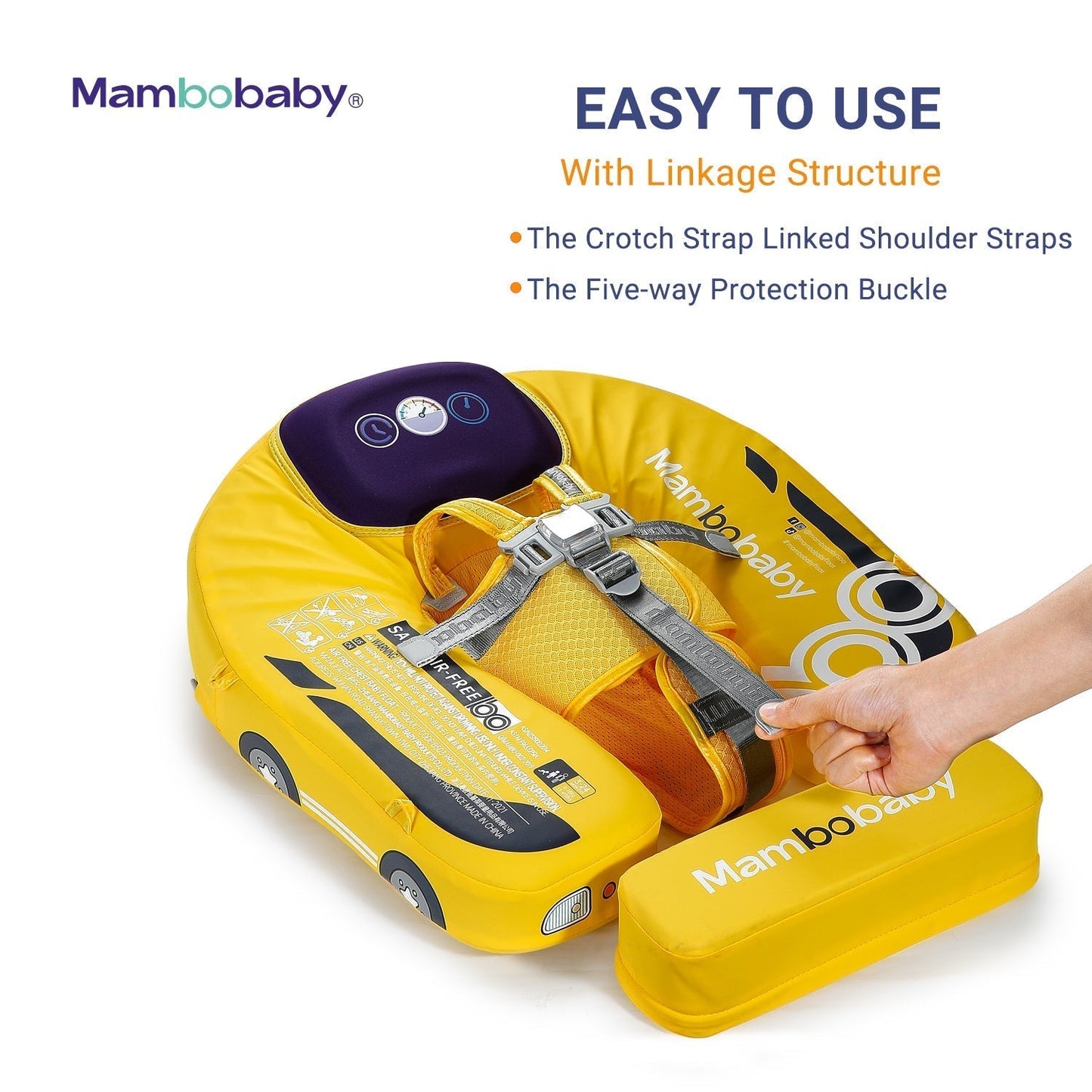 Mambobaby™ Auto Chest Float - Gebruiksvriendelijke onzinkbare babyzwemband in de borstslag positie, eenvoudig en veilig vast te klikken voor baby's van 3-24 maanden.