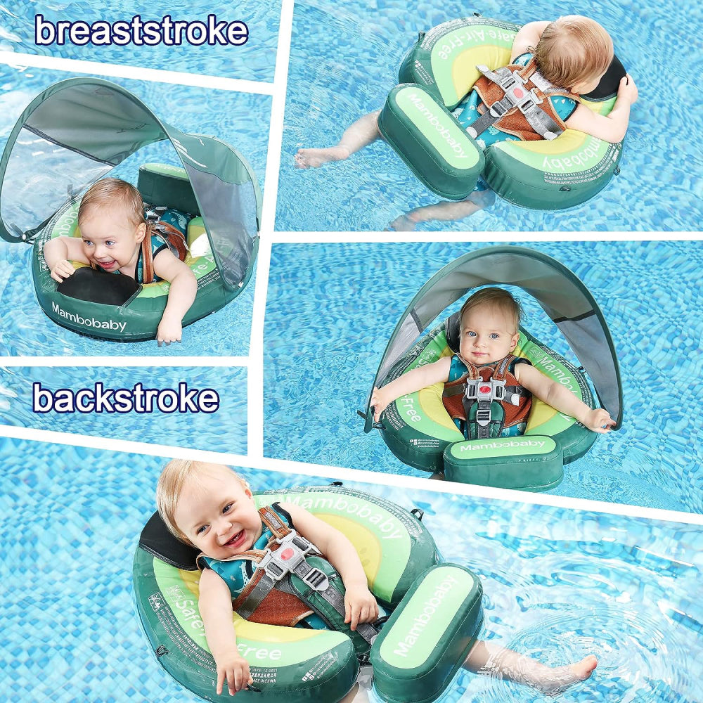 Mambobaby™ Avocado Zwemtrainer - Luxe onzinkbare baby float met zonnekap voor 3-24 maanden.