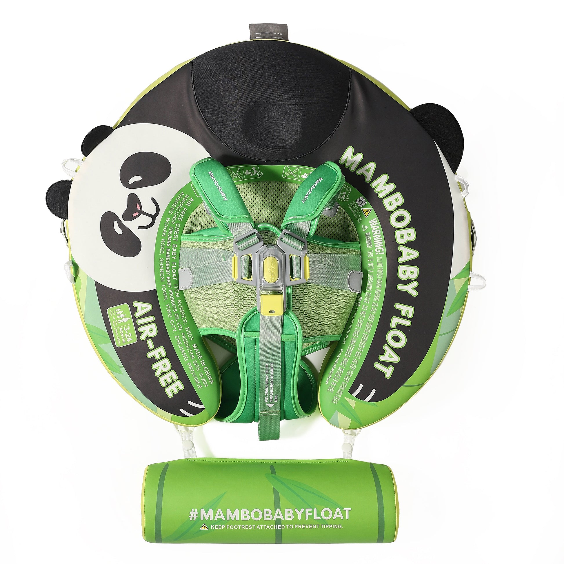Bovenaanzicht van de complete Mambobaby Float zonder Zonnescherm | Toont het 5-punts gordelsysteem en de zitting