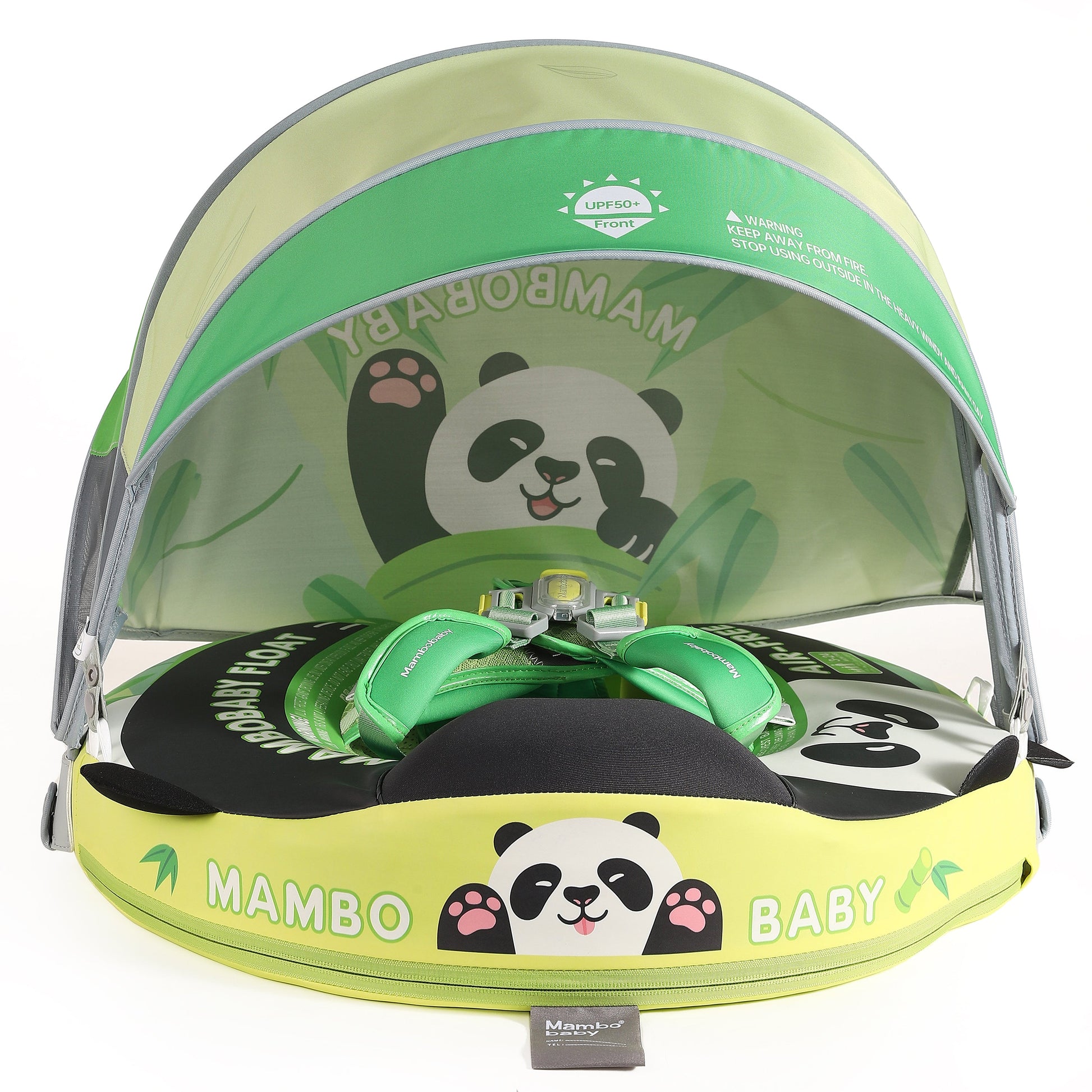 Interieur aanzicht van de Mambobaby Float met Zonnescherm | Toont de zitsteun, veiligheidsgordel en ergonomie