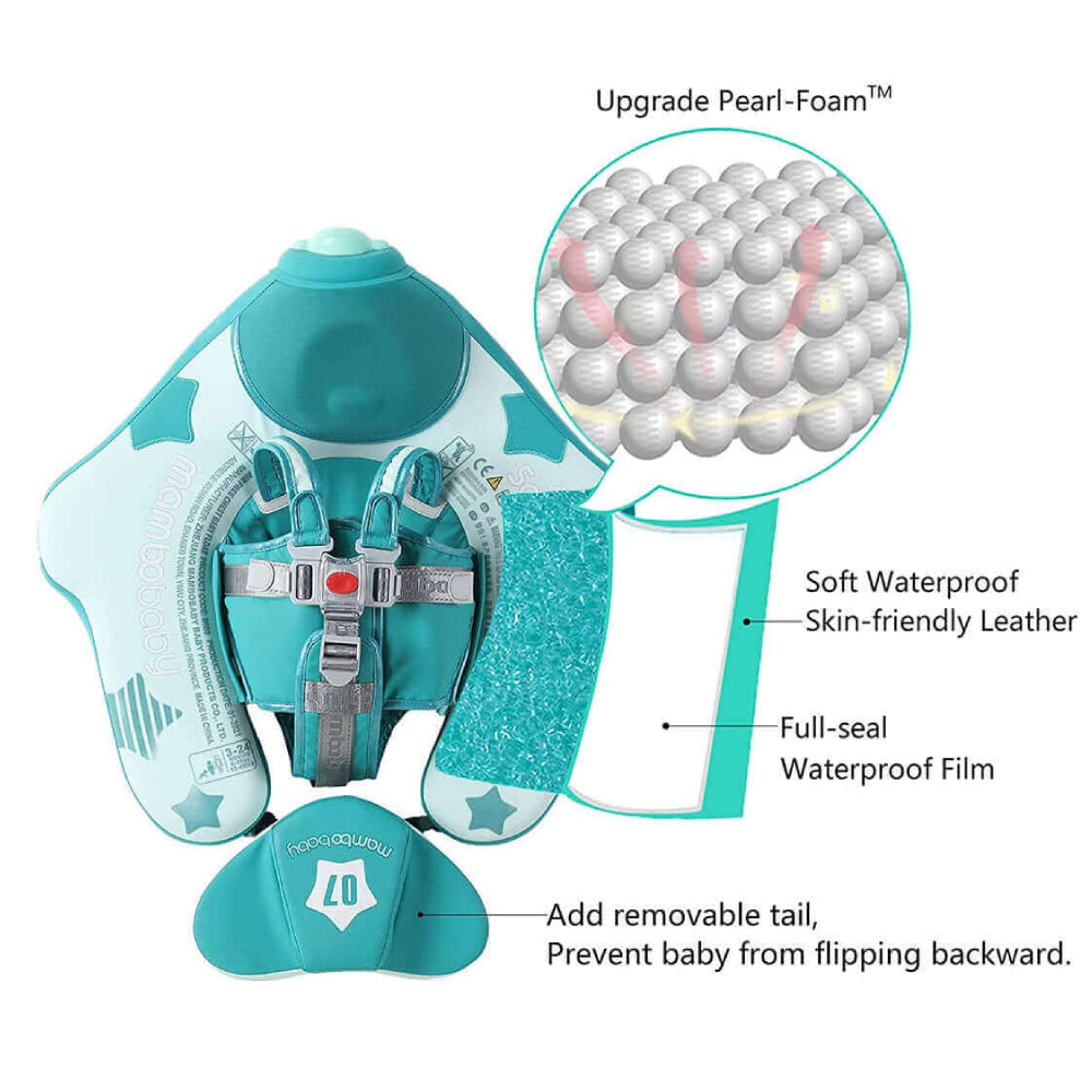 De premium 3-laagse (Tri-Layer™) constructie van de Mambobaby™: massief Pearl-Foam™, een waterdichte binnenlaag en een zachte, huidvriendelijke buitenlaag die niet schuurt of plakt aan de babyhuid.