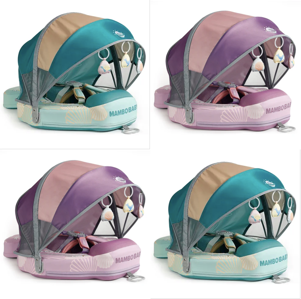 De luxe Mambobaby™ Schelp Float in paars - Onzinkbare baby zwemband met UPF 50+ zonnekap voor veilig zwemmen (3-24 maanden).