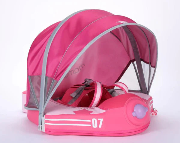 Roze Mambobaby™ Vliegtuig Zwemtrainer - Luxe onzinkbare baby float met zonnekap voor 3-48 maanden.